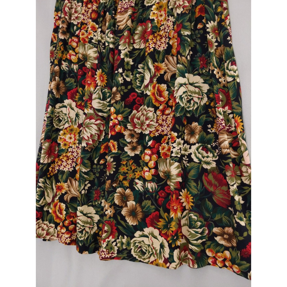 Vintage 90s Rayon Midi Skirt Womens 22W Black Floral Elastic Waist Cricket Lane - Picture 3 of 8